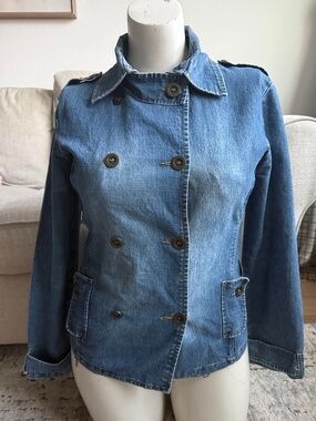 Outer Edge Light Blue Double-Breasted Denim Jacket